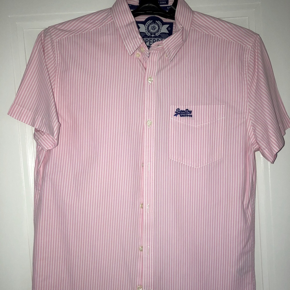 Mens Shortsleeve Pink Striped Button down shirt